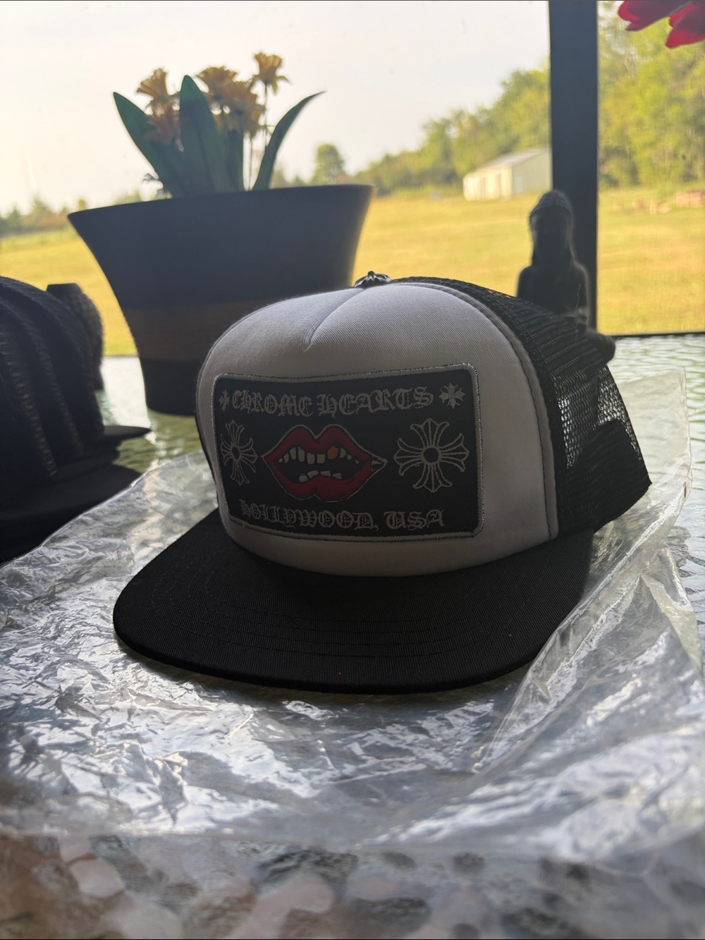 Chrome Hearts Black & White Trucker Hat with Red Accent - Unbranded